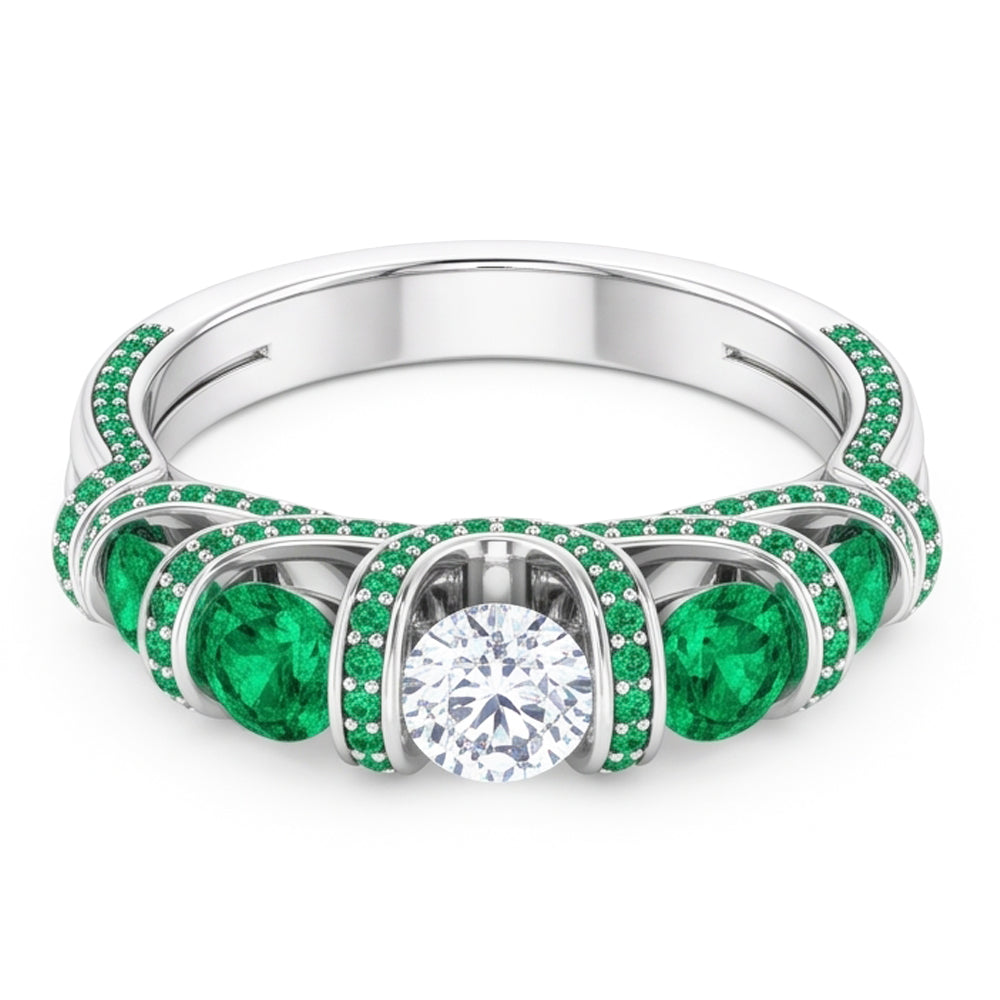 Unique Style Round Natural Earth Mined Diamond ( Not Lab Grown ) Emerald Ring 3.90 Carats