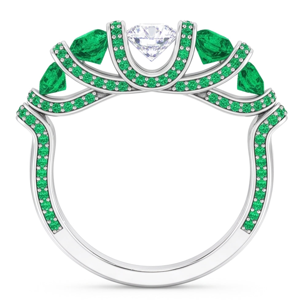 Unique Style Round Natural Earth Mined Diamond ( Not Lab Grown ) Emerald Ring 3.90 Carats