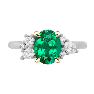 Precious Stone Ring Two-Tone 14K Gold with Emerald – main view