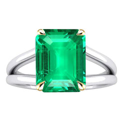 Natural Colombian Emerald Colored Stone Ring – Two-Tone 14K Gold