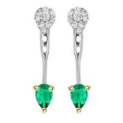 14K Two Tone Gold Colombian Emerald Gemstone Earring – 1-ct Pear
