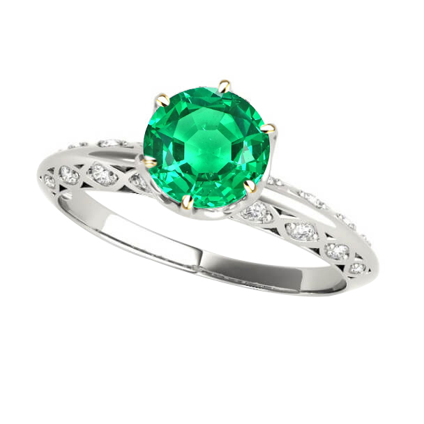 Fine Emerald Gemstone Ring 2-ct 14 Karat Two Tone Gold – main view
