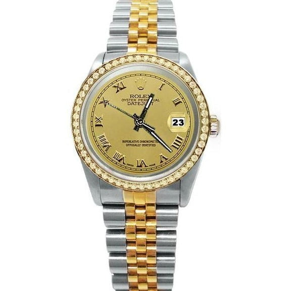 Roman Dial Diamond Bezel Watch Two Tone