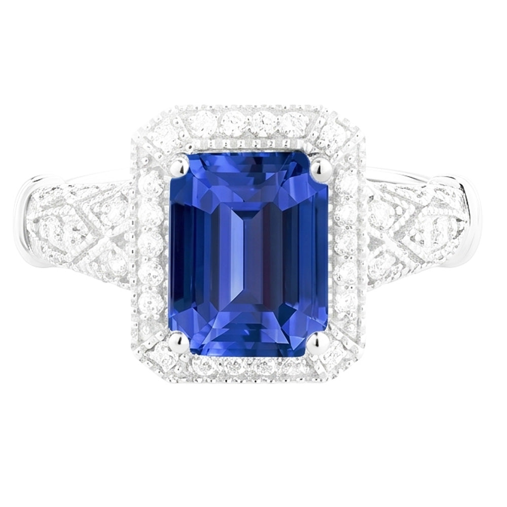 Vintage Look Art Deco Sapphire Natural Earth Mined Diamond ( Not Lab Grown ) Ring