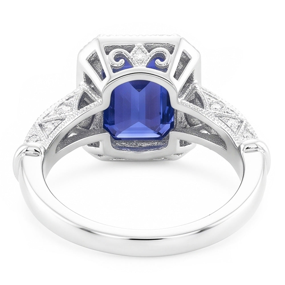 Vintage Look Art Deco Sapphire Natural Earth Mined Diamond ( Not Lab Grown ) Ring