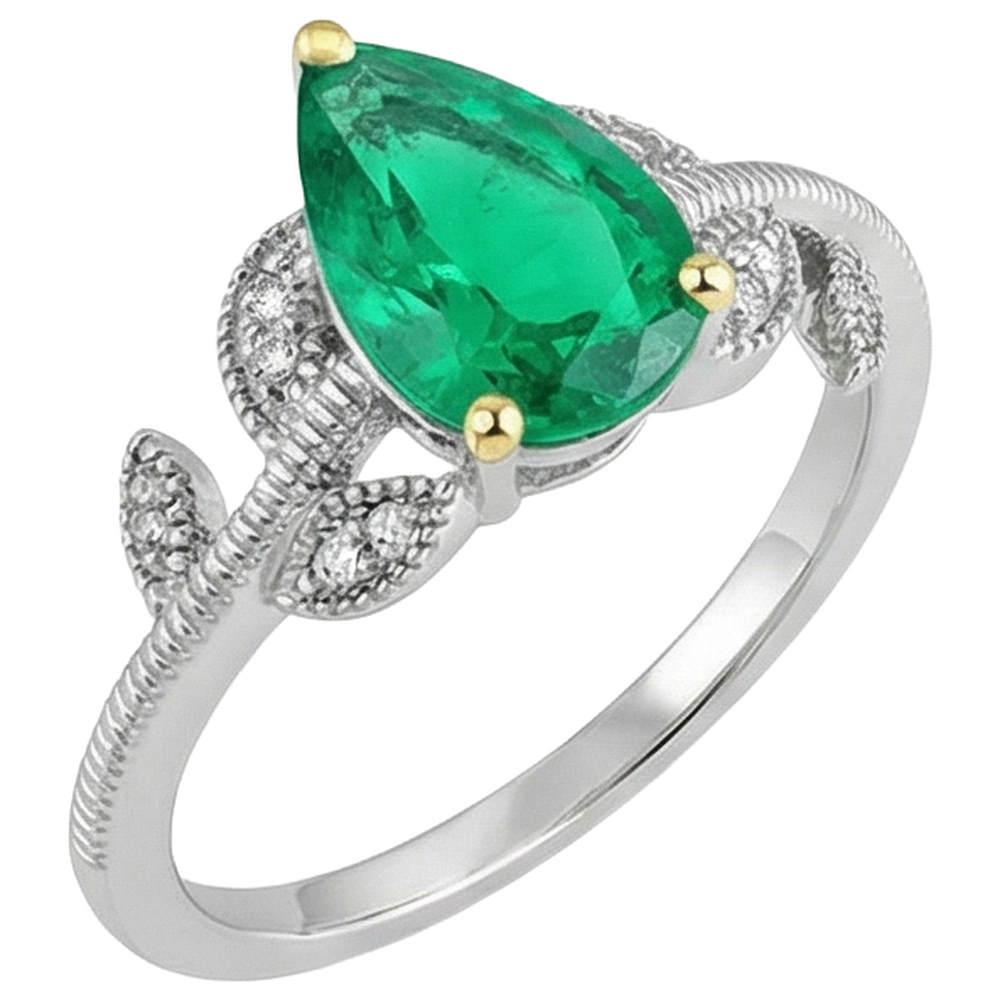 Colored Stone Ring 14 Karat Two Tone Gold with Fine Emerald – angle view