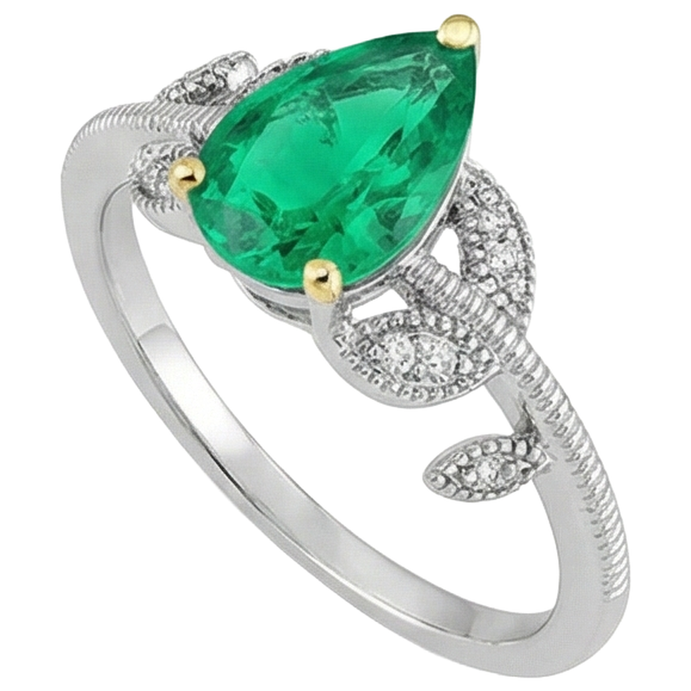 Earth-Mined Fine Emerald Colored Stone Ring 1 ct 14 Karat Two Tone Gold – profile view