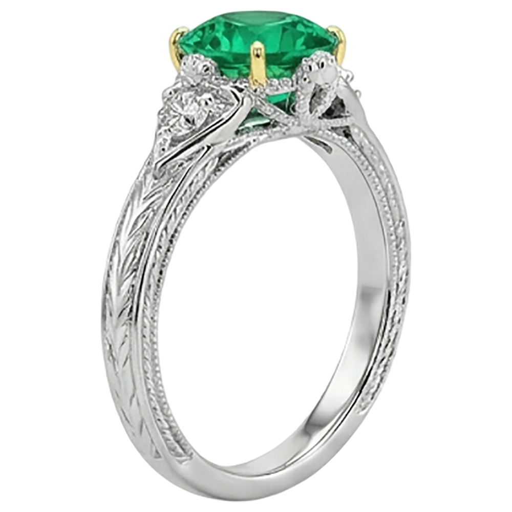 Round Brilliant Fine Emerald ring in 14K Two Tone Gold – back view