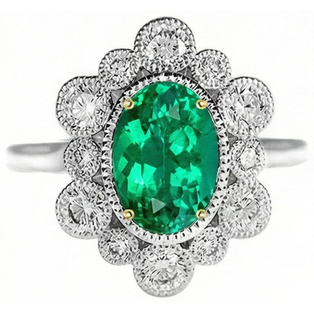 Emerald Precious Stone Ring 2-ct Two-Tone 14K Gold – angle view