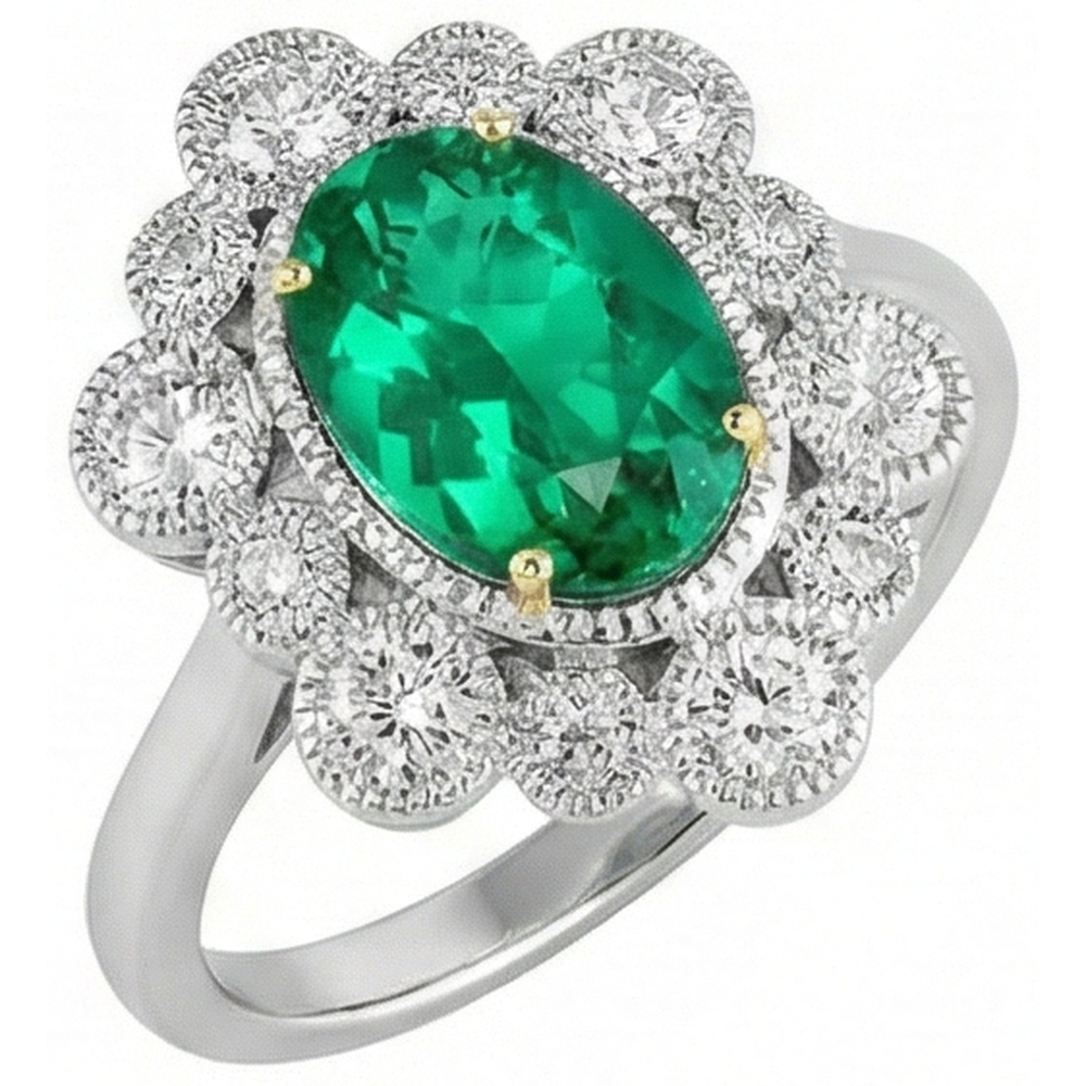 Natural Emerald Precious Stone Ring 2 ct Two-Tone 14K Gold – side view