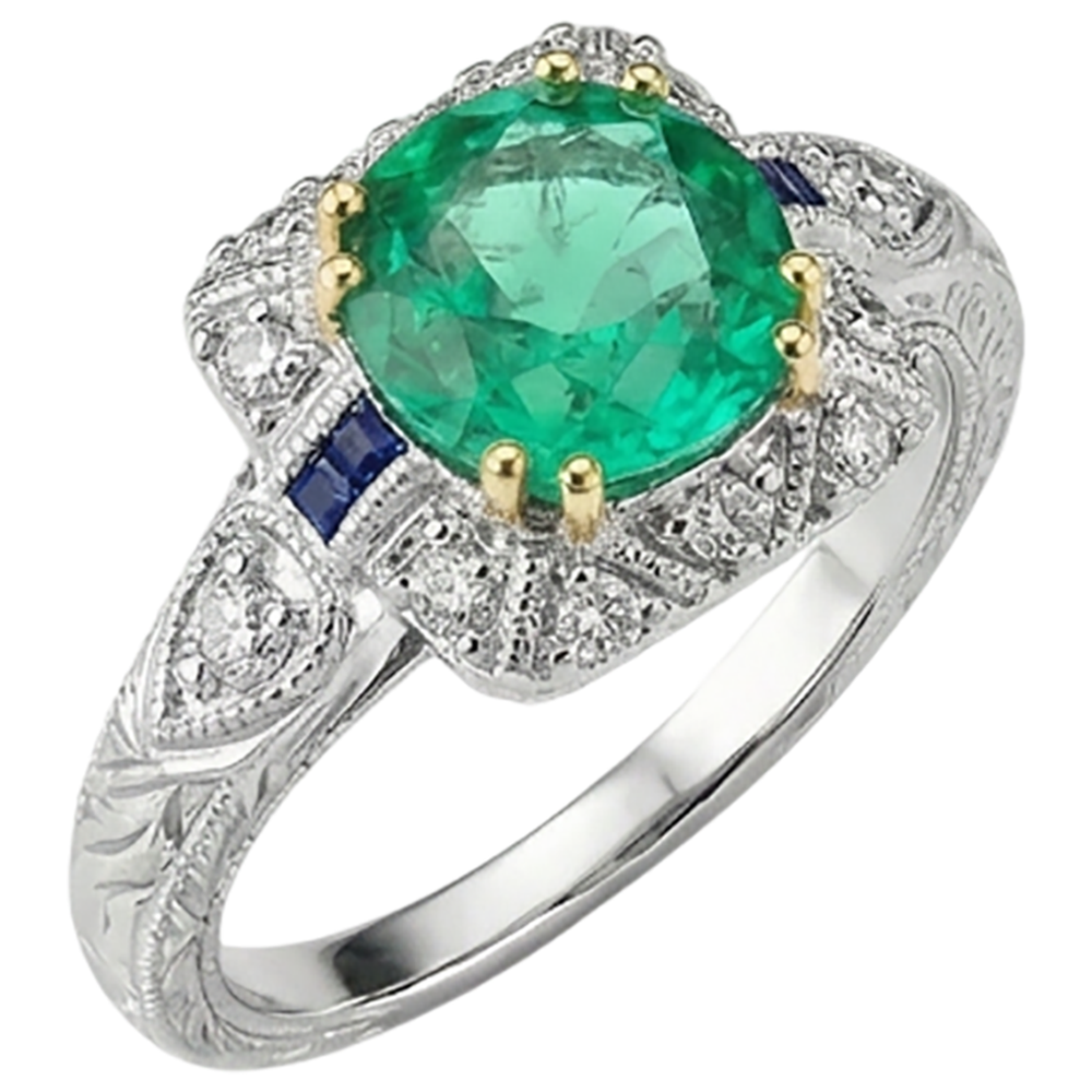 Natural Fine Emerald Gemstone Ring 3 ct 14K Two Tone Gold – side view