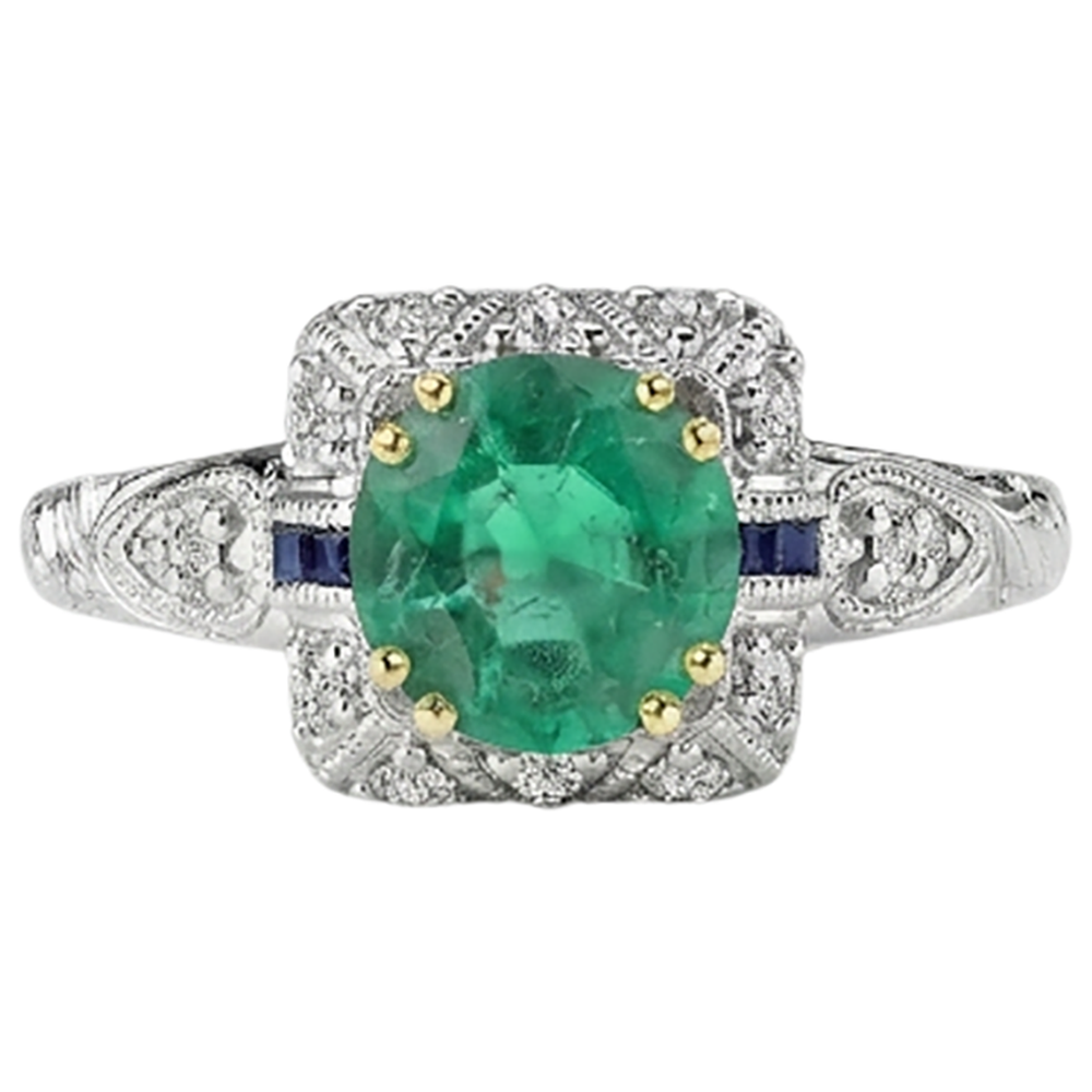 Round Brilliant Fine Emerald ring in 14K Two Tone Gold – front view