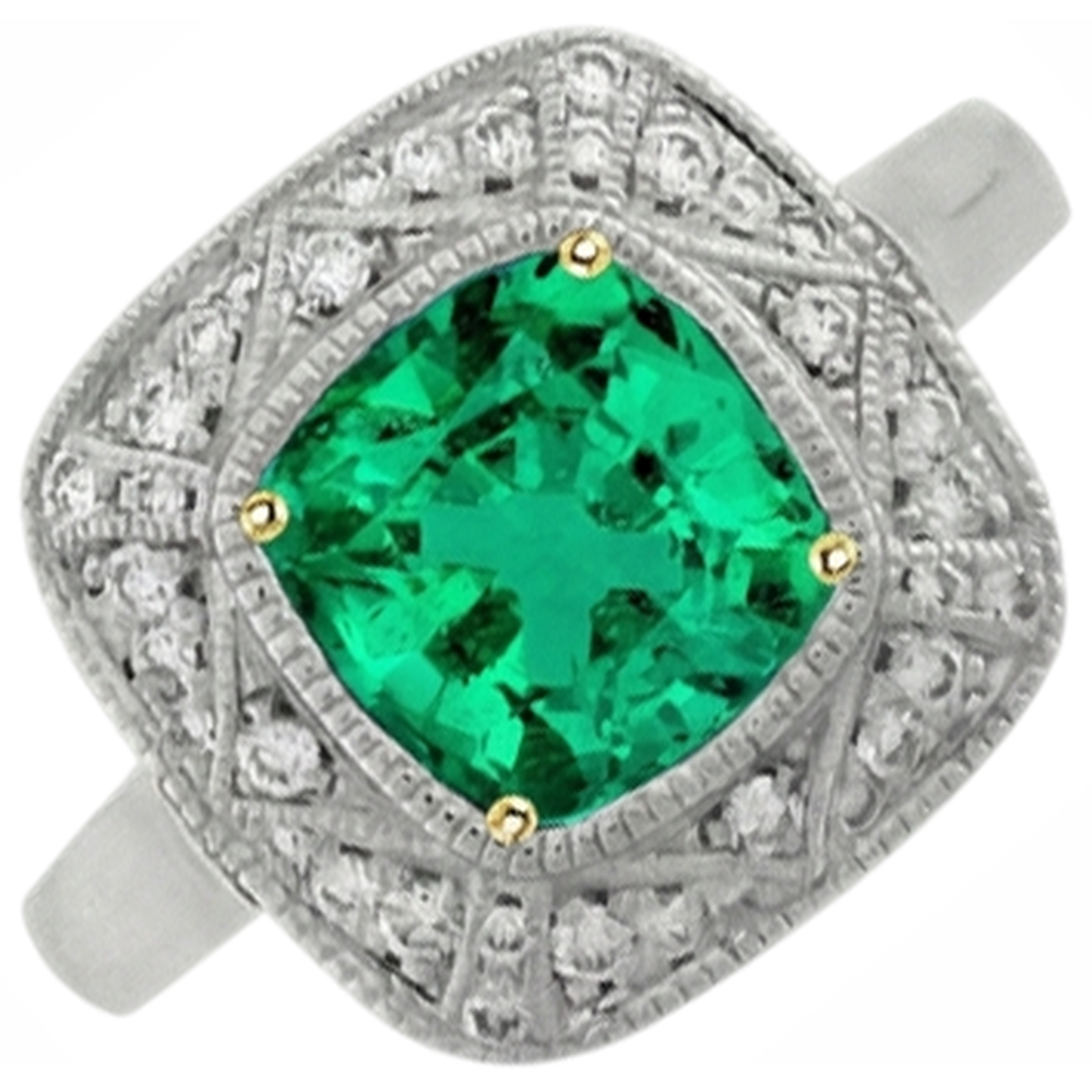 Genuine Colombian Emerald Gemstone Ring 3 ct 14 Karat Two Tone Gold – front view
