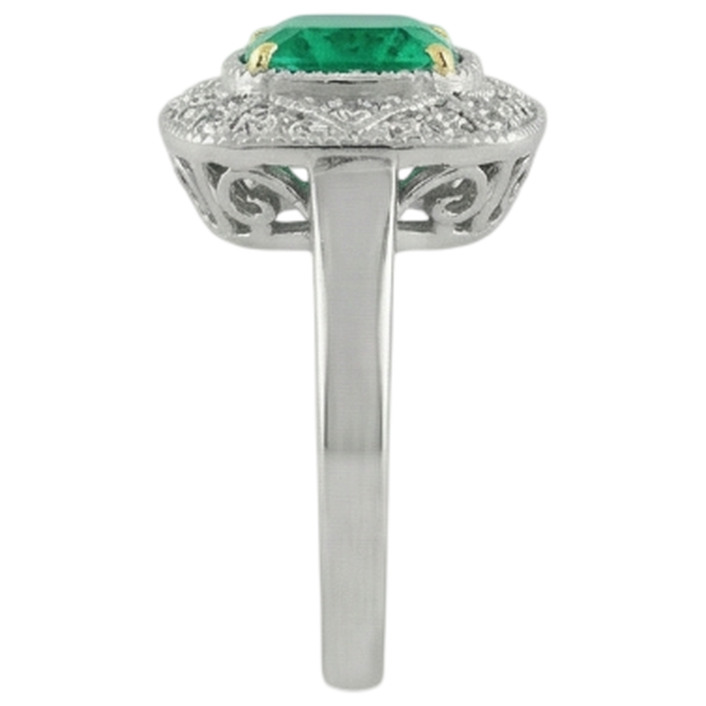 Colombian Emerald Gemstone Ring 3-ct 14 Karat Two Tone Gold – back view