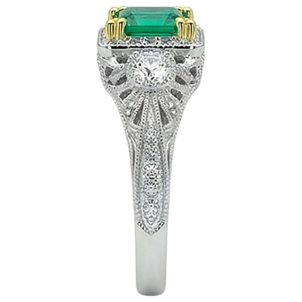 Earth-Mined Fine Emerald Precious Stone Ring 2 ct 14 Karat Two Tone Gold – top view