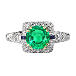 Fine Emerald Round Brilliant Gemstone Ring 3 ct – 14K Two Tone