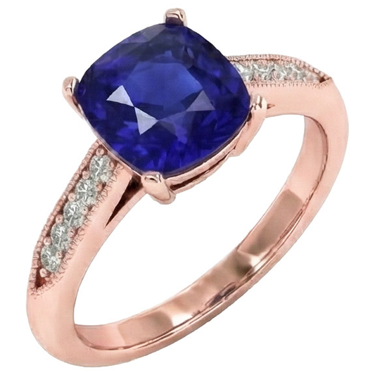 Vintage Style Ceylon Cushion Sapphire Ring 5 Carats Accents Rose Gold