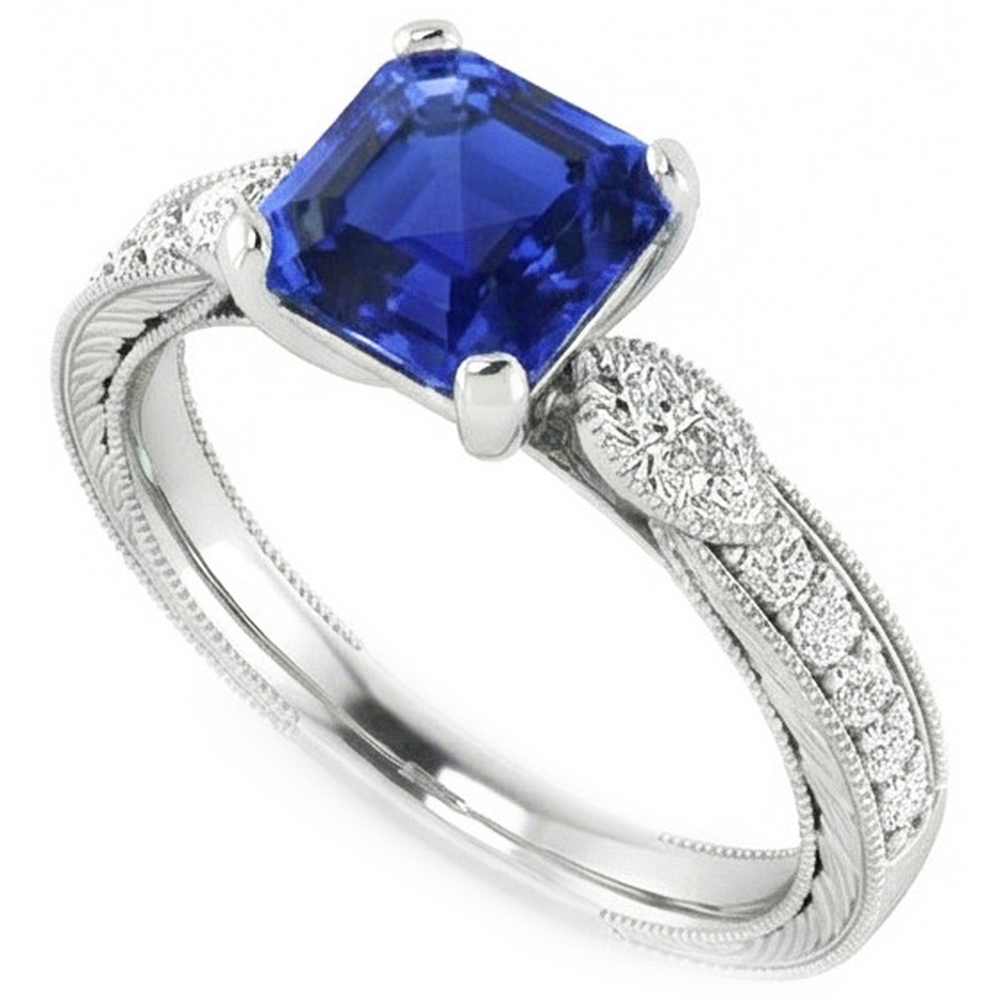 natural round sapphire 3ct ring close up detail