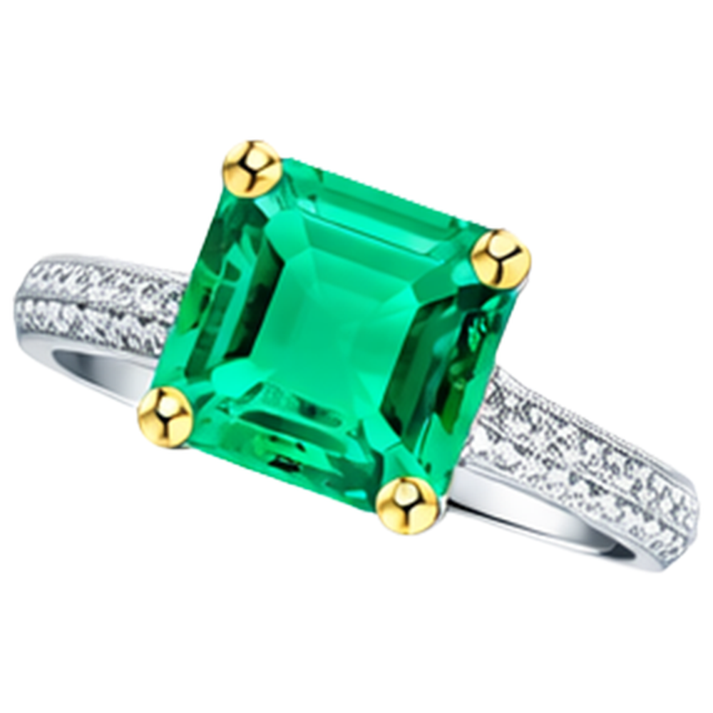 Precious Stone Ring 14K Two Tone Gold with Colombian Emerald – front view