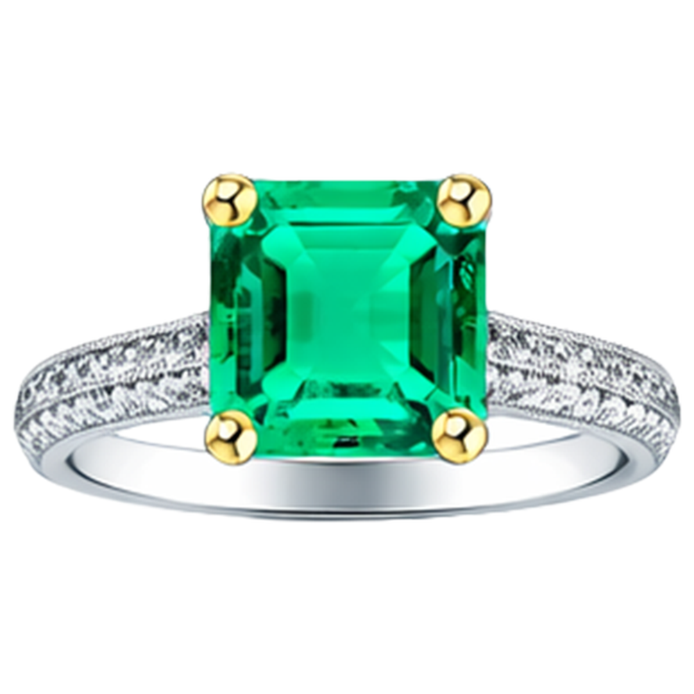 Natural Colombian Emerald Precious Stone Ring 3.50 ct 14K Two Tone Gold – side view