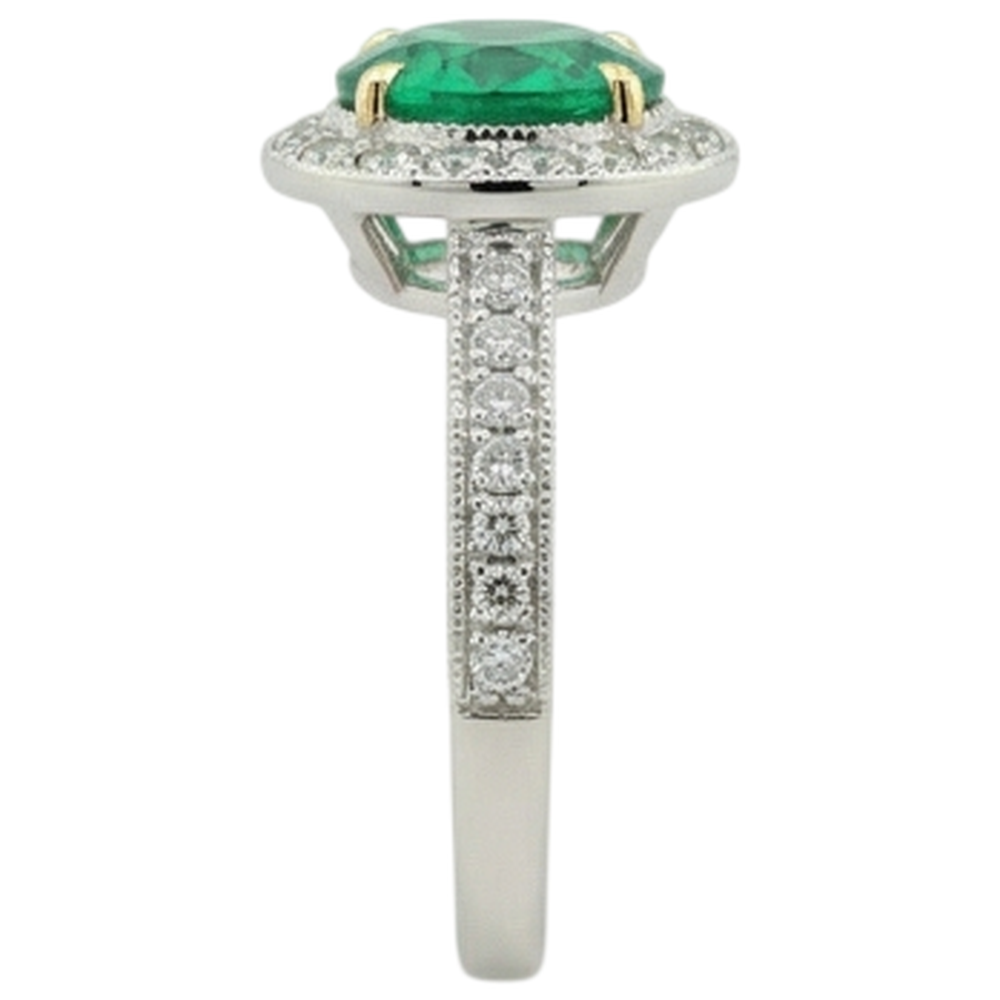 Emerald Round Cut Precious Stone Ring in Two-Tone 14K Gold – profile view