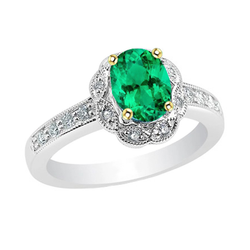 Natural Emerald Precious Stone Ring 2 ct – 14K Two Tone Gold