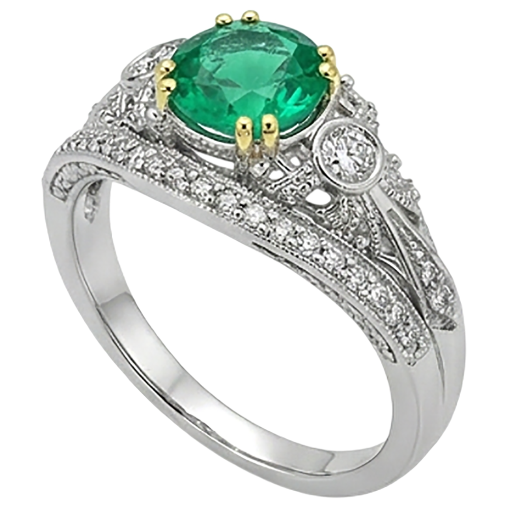 Fine Emerald Precious Stone Ring 2.50-ct 14K Two Tone Gold – side view