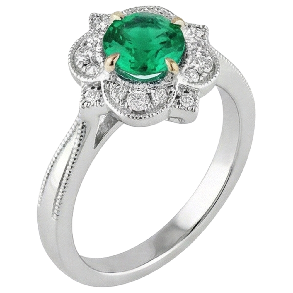 Natural Colombian Emerald Precious Stone Ring 1.50 ct Two-Tone 14K Gold – side view