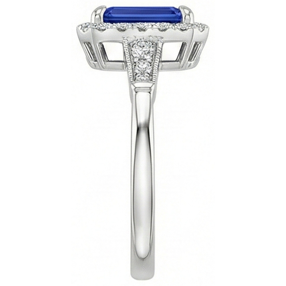 Vintage Style Halo Ring Emerald Ceylon Sapphire & Natural Earth Mined Diamond 4.25 Carats