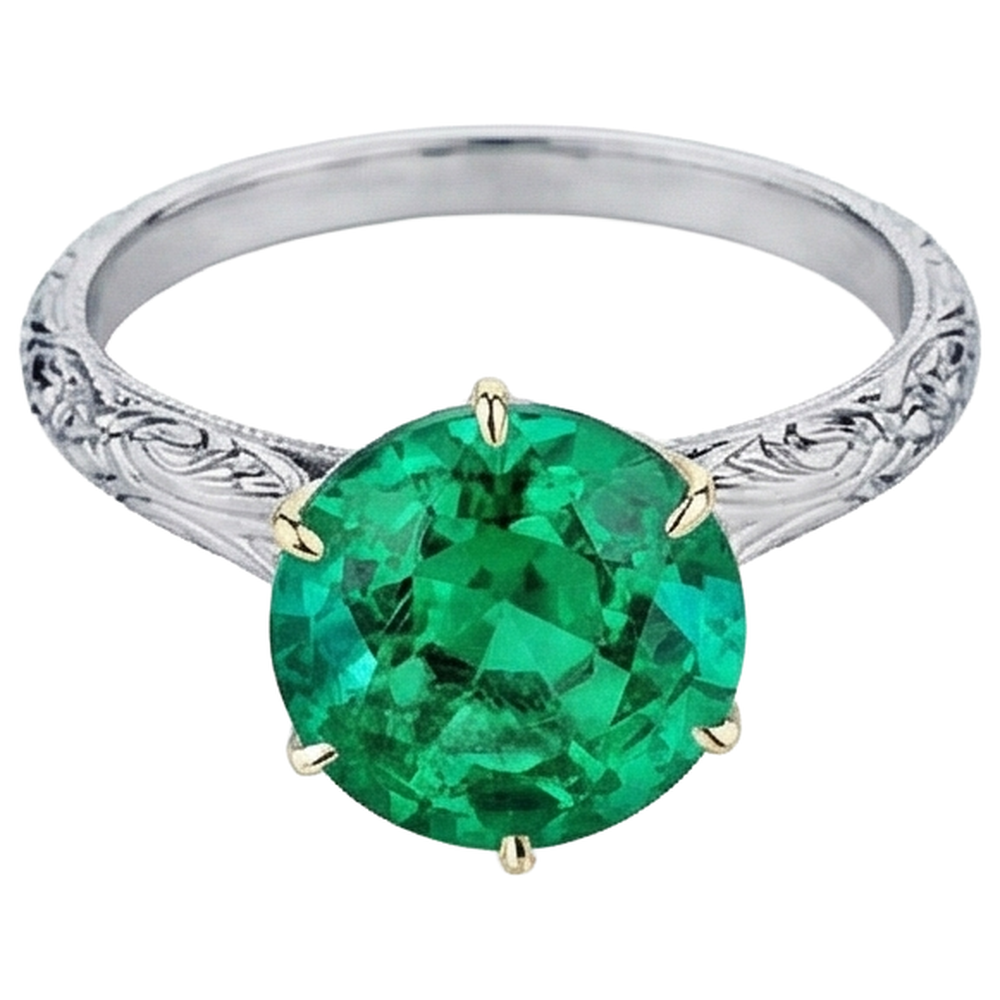 Gemstone Ring 14K Two Tone Gold with Colombian Emerald – side view