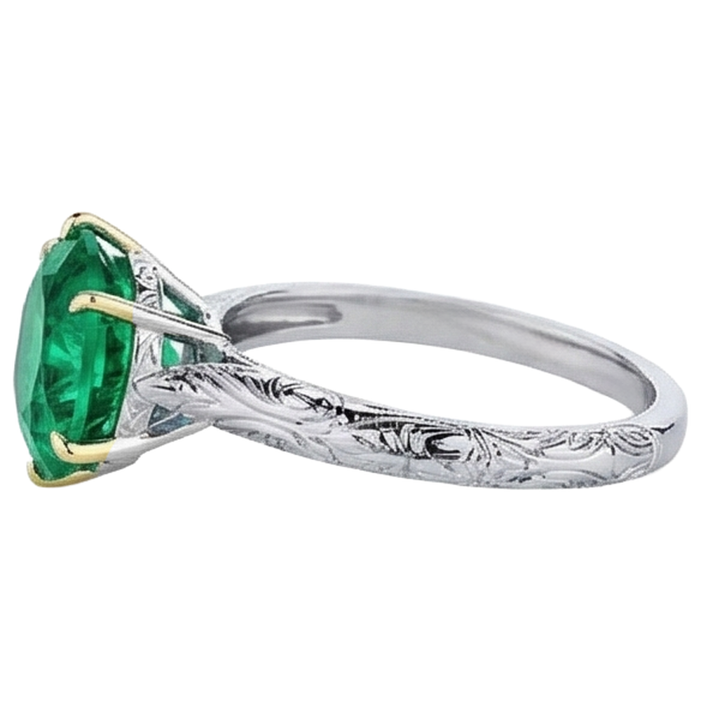 Gemstone Ring 14K Two Tone Gold with Colombian Emerald – profile view