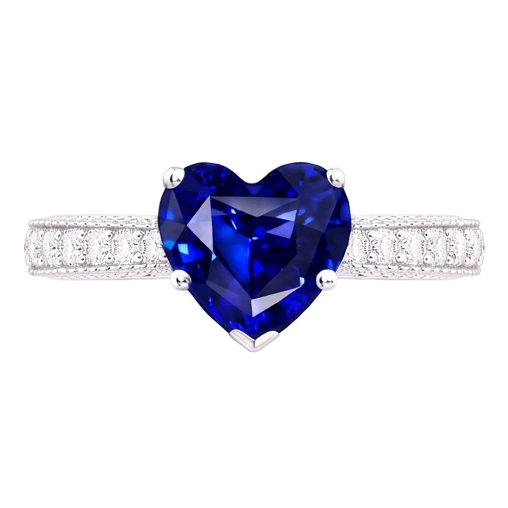 Vintage Style Natural Earth Mined Diamond ( Not Lab Grown ) Ring 4 Carats Blue Sapphire Heart Cut