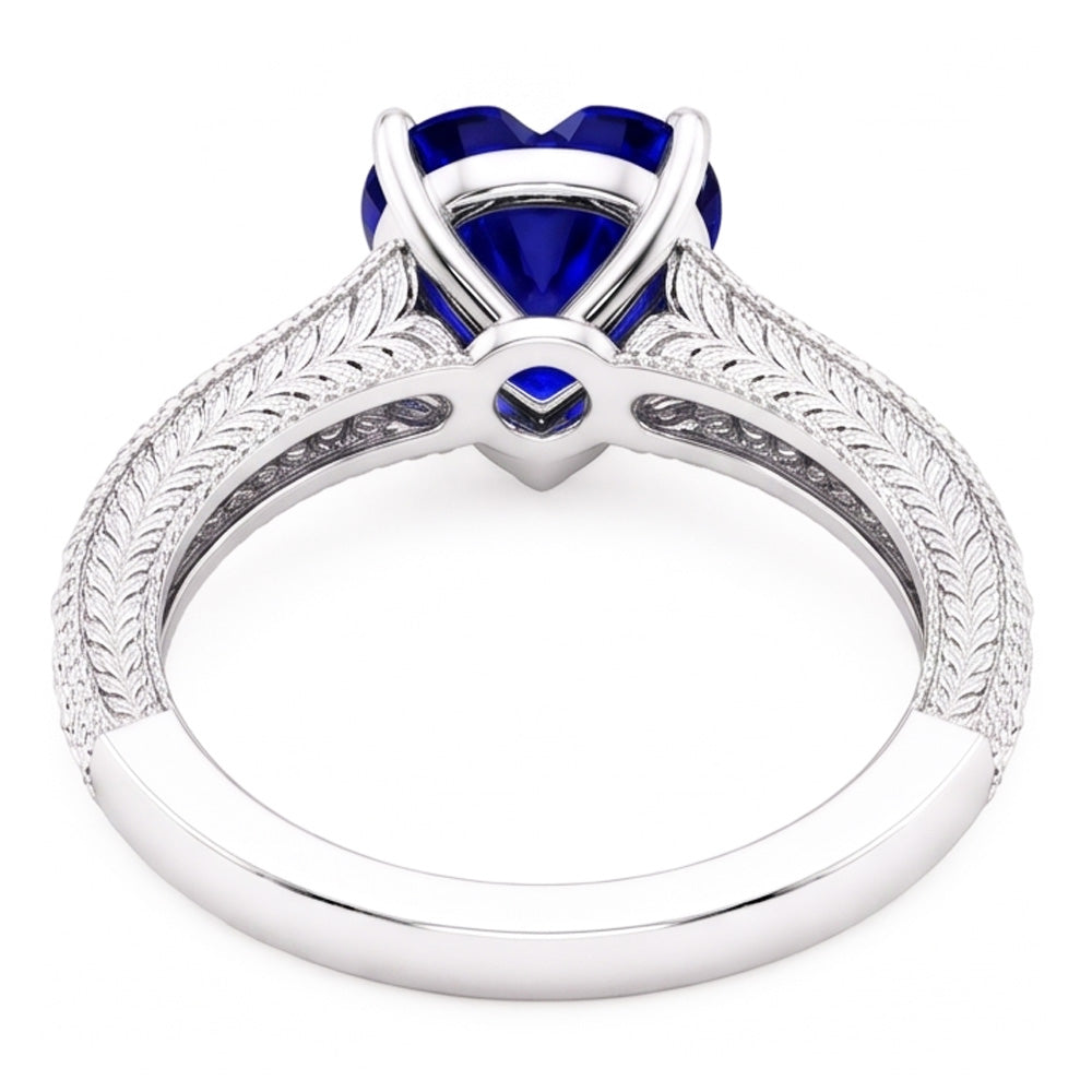 Vintage Style Natural Earth Mined Diamond ( Not Lab Grown ) Ring 4 Carats Blue Sapphire Heart Cut