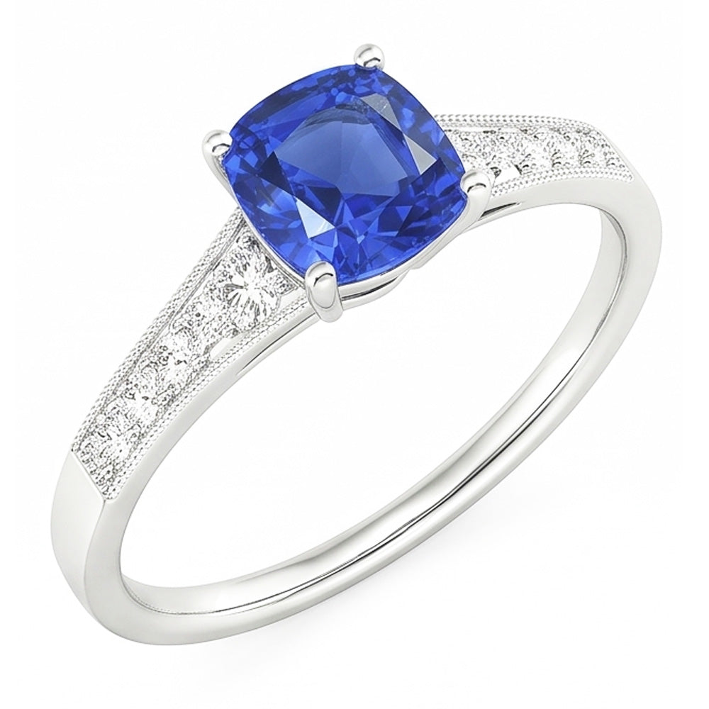Vintage Style Natural Earth Mined Diamond ( Not Lab Grown ) Ring Cushion Ceylon Sapphire Jewelry 2.50 Carats