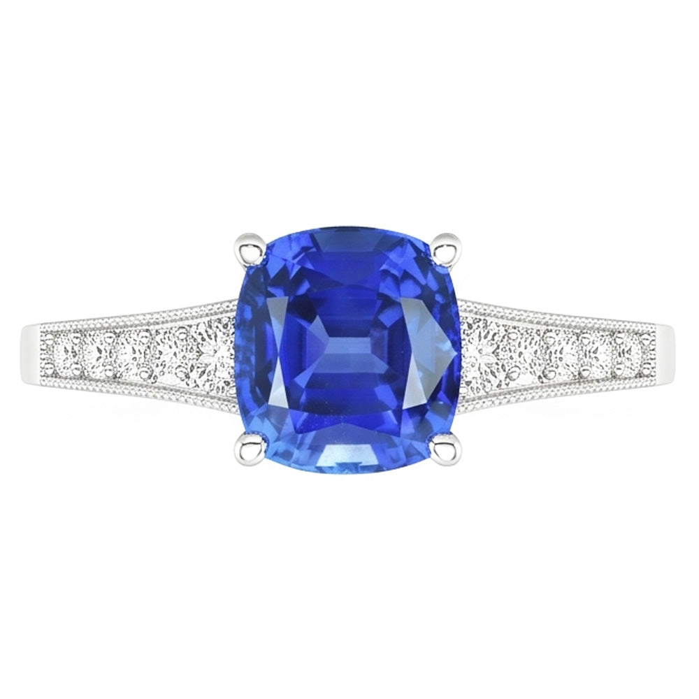 Vintage Style Natural Earth Mined Diamond ( Not Lab Grown ) Ring Cushion Ceylon Sapphire Jewelry 2.50 Carats