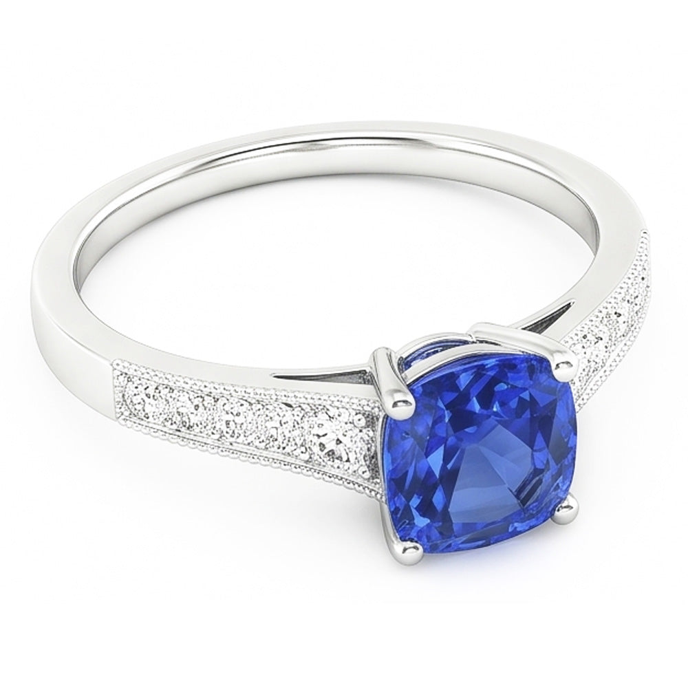 Vintage Style Natural Earth Mined Diamond ( Not Lab Grown ) Ring Cushion Ceylon Sapphire Jewelry 2.50 Carats