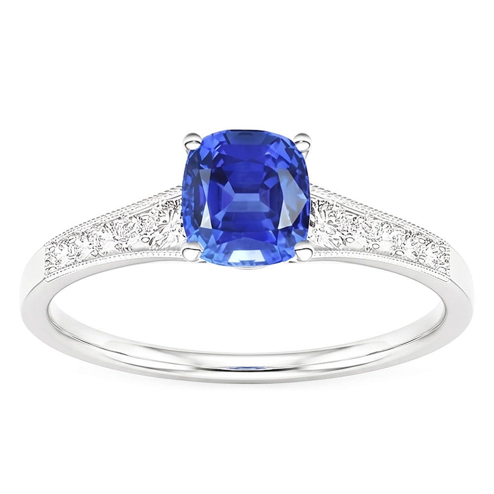 Vintage Style Natural Earth Mined Diamond ( Not Lab Grown ) Ring Cushion Ceylon Sapphire Jewelry 2.50 Carats