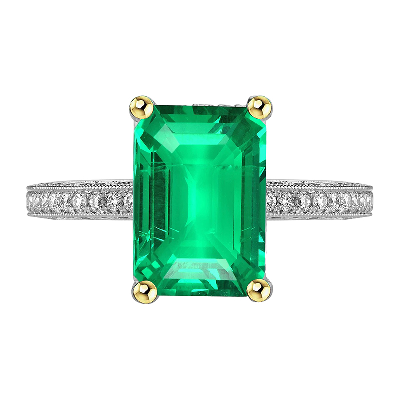 Gemstone Ring 14 Karat Two Tone Gold with Emerald – main view