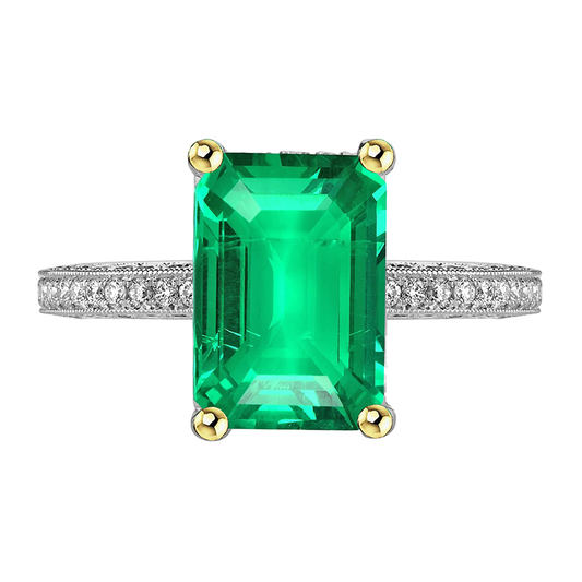 Gemstone Ring 14 Karat Two Tone Gold with Emerald – main view