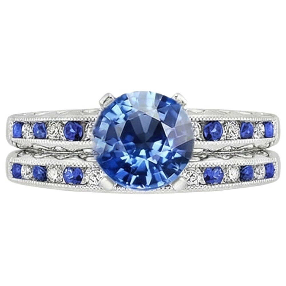 natural round sapphire 7ct ring close up detail