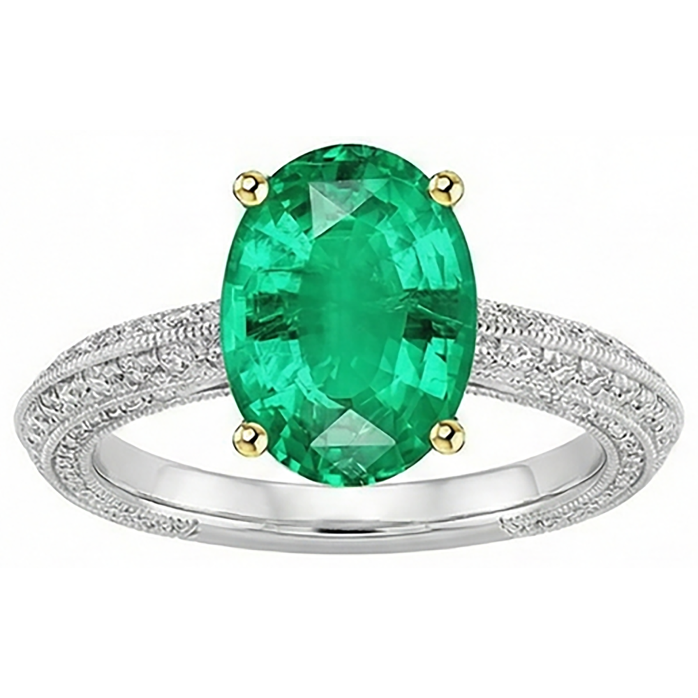Fine Emerald Gemstone Ring 3.50-ct Two-Tone 14K Gold – front view