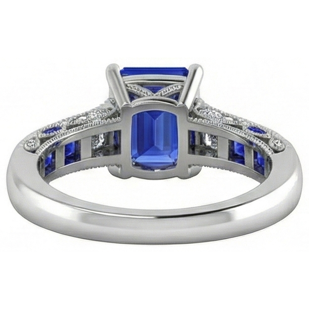 Vintage style Emerald Cut Ceylon Sapphire Natural Earth Mined Diamond ( Not Lab Grown ) Ring 11.50 Carats