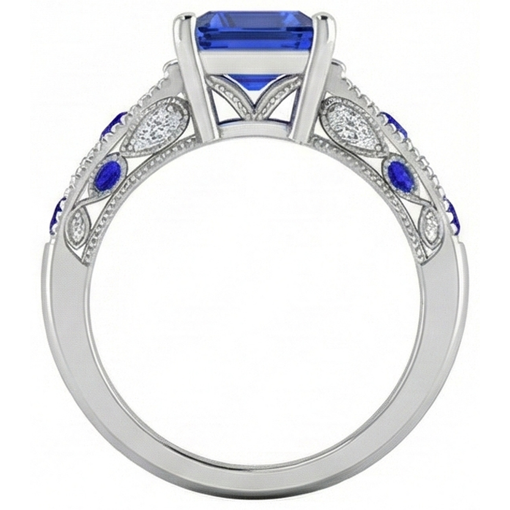Vintage style Emerald Cut Ceylon Sapphire Natural Earth Mined Diamond ( Not Lab Grown ) Ring 11.50 Carats