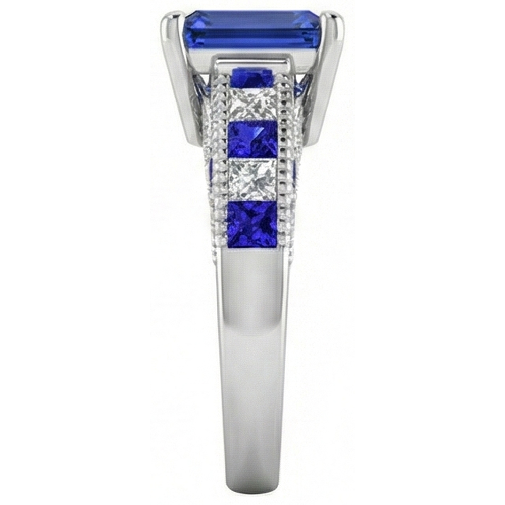 Vintage style Emerald Cut Ceylon Sapphire Natural Earth Mined Diamond ( Not Lab Grown ) Ring 11.50 Carats