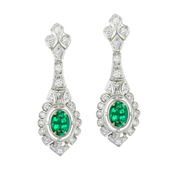 Vintage Fine Emerald Gemstone Earring 1.50 ct – Two-Tone 14K Gold