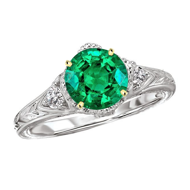 Round Brilliant Fine Emerald ring in 14K Two Tone Gold – main view