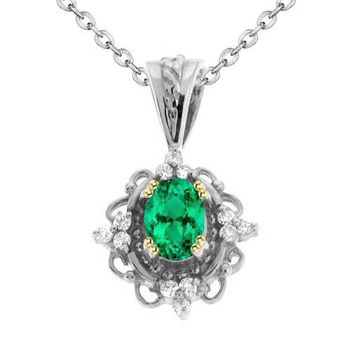 Authentic Colombian Emerald Stone Pendant Necklace 1.50 ct 14 Karat Two Tone Gold – main view
