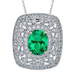 Two-Tone 14K Gold Stone Pendant Necklace with Fine Emerald