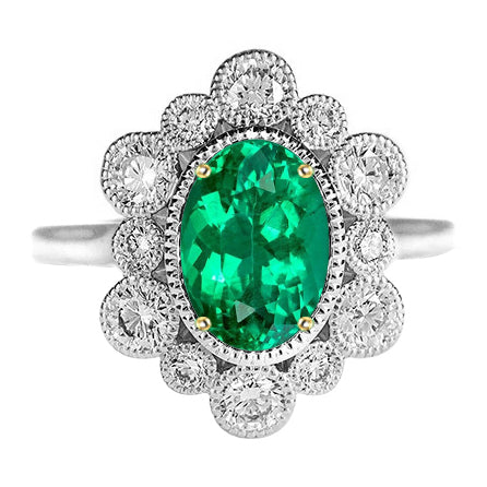Emerald Oval Cut Precious Stone Ring in Two-Tone 14K Gold – main view