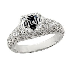 Vintage Style Asscher Real Natural Earth Mined Diamond Engagement Ring Filigree 4.50 Carats